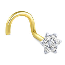 14K Gold Genuine Diamond Flower Nose Stud 20G