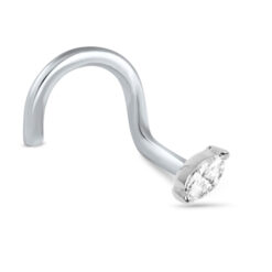 14K White Gold Marquise Diamond Nose Stud 20G