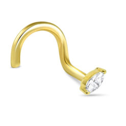 14K Yellow Gold Marquise Diamond Nose Stud 20G
