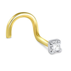 14K Gold Princess Cut Diamond Nose Stud 20G