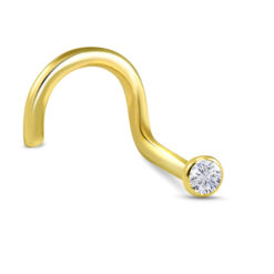 18K Gold Bezel Set Nose Ring 1.5mm Genuine Diamond 18G