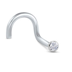 18K White Gold Bezel Set Nose Ring 1.5mm Genuine Diamond 20G