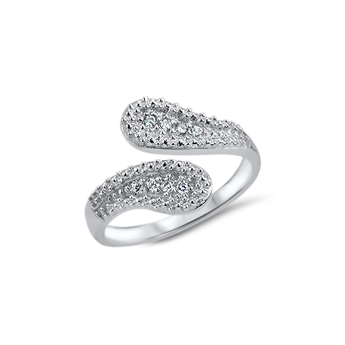 TJS 925 Sterling Silver Toe Ring V Heart Wishbone Clear CZ Adjustable Jewellery