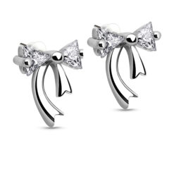 925 Sterling Silver Ribbon CZ Earrings
