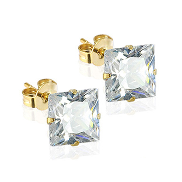 Adisaer Stud Earrings for Women Gold Plated Cubic Zirconia Square Earrings Stud for Bridal Rose Gold