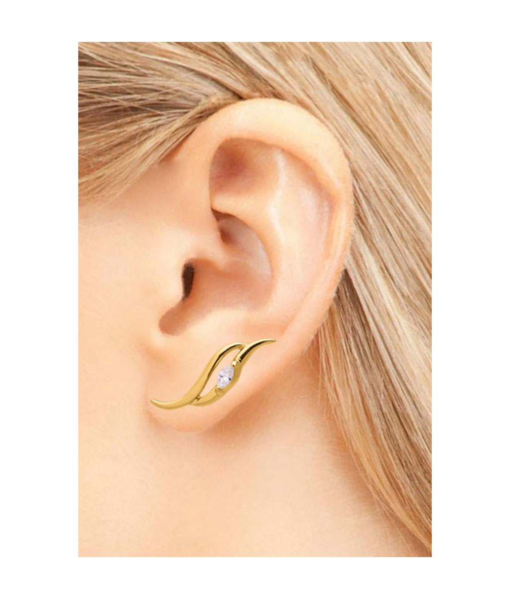 Silver Ear Sweep Up the Ear Earring ~ Wavy Ear Climber Ear Crawler Earring Pin