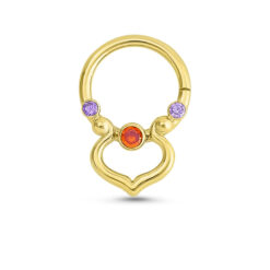 14K Yellow Gold Septum Nose Ring Padparadscha & Purple 16G