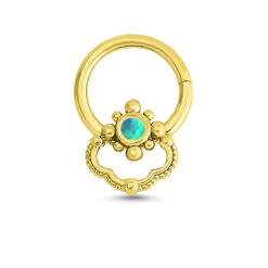 14K Yellow Gold Septum Nose Ring Blue Opal 16G