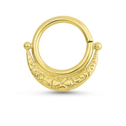 14K Yellow Gold Septum Clicker Nose Ring Hoop 16G