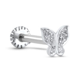 14K White Gold Labret Style Nose Stud 6mm Genuine Diamond Butterfly