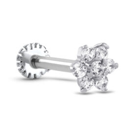 14K White Gold Labret Style Nose Stud 6mm Flower Genuine Diamonds