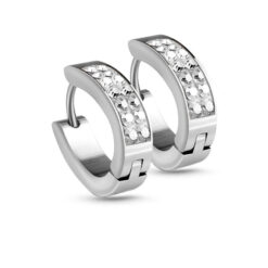 12 Stone Huggie Hinged Hoop Earring 316L Surgical Steel 18G