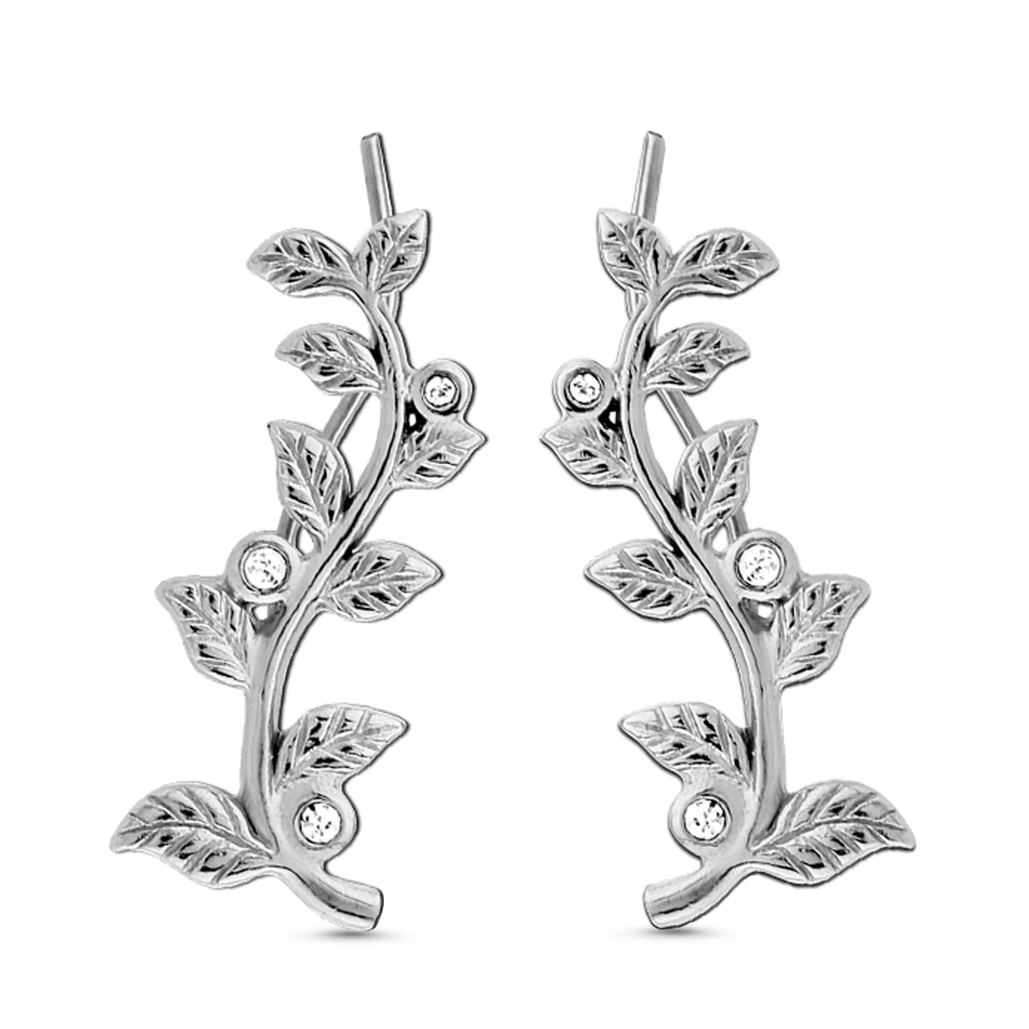 Leaf Style Ear Crawler, Ear Vine, Ear Sweep Earrings 316L Surgical Steel 20G